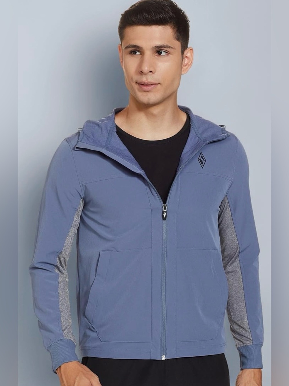 Skechers Men's Hooded Full-Zip Windbreaker in Dusty Blue